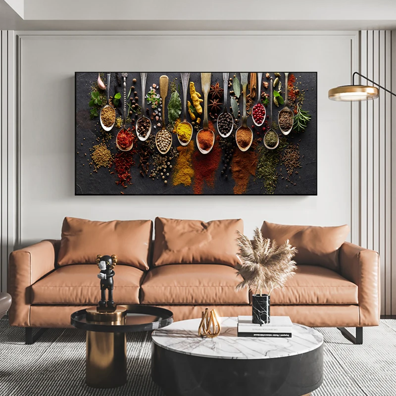 

Kitchen Variety of Seasoning Grains Spices Art Canvas Print Painting Wall Picture Modern Living Room Home Decoration Poster