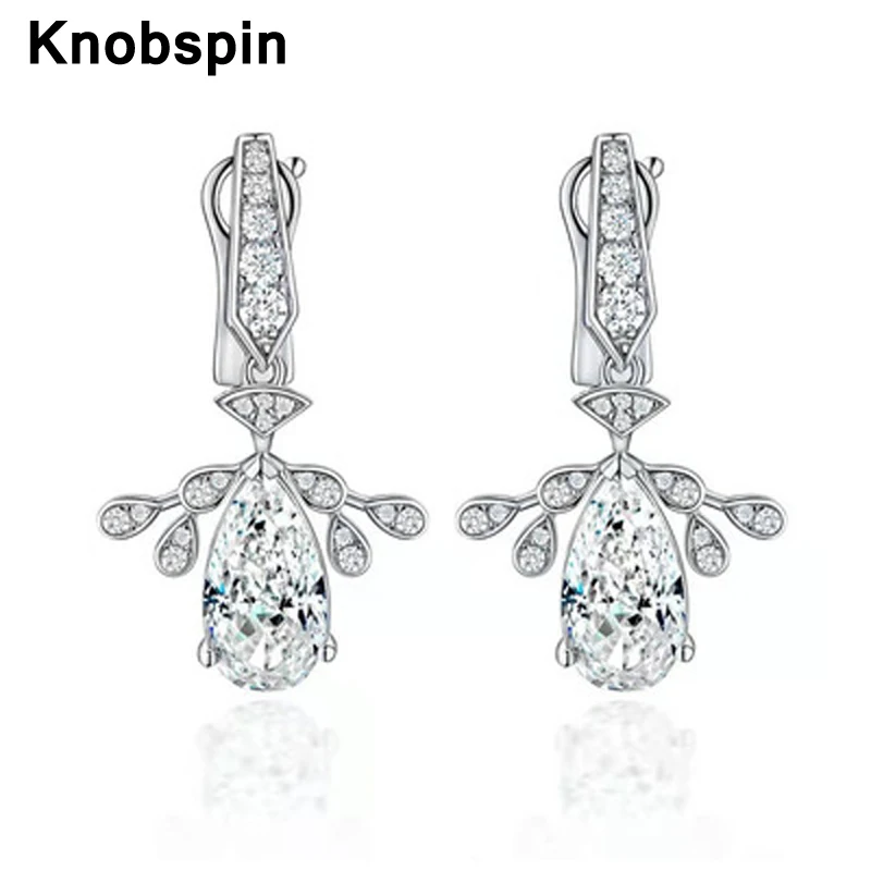 

Knobspin 100% 925 Sterling Silver 2021 Vintage Crown Pear Shaped Water Drop For Women Earring Fine Jewelry Holiday Wedding Party