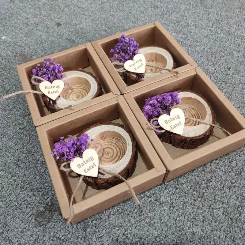 Деревянный подсвечник сувенирная бирка свадебный сувенир в деревенском стиле