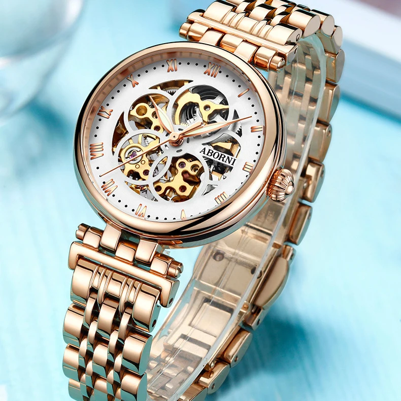 2021 Mechanical Watch Women Bracelet Watch Automatic Wristwatch Leather Stainless Steel Band Female Clock Chic Reloj Mujer