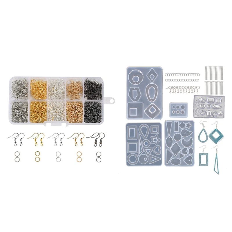 

1150 Pcs 5 Colors Open Jump Rings and Earring Hooks Jewelry Making Kit & 1 Set Earring Resin Molds