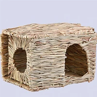 foldable woven rabbit cages pets hamster guinea pig bunny grass chew toy mat house bed nests for small animal rabbit accessories