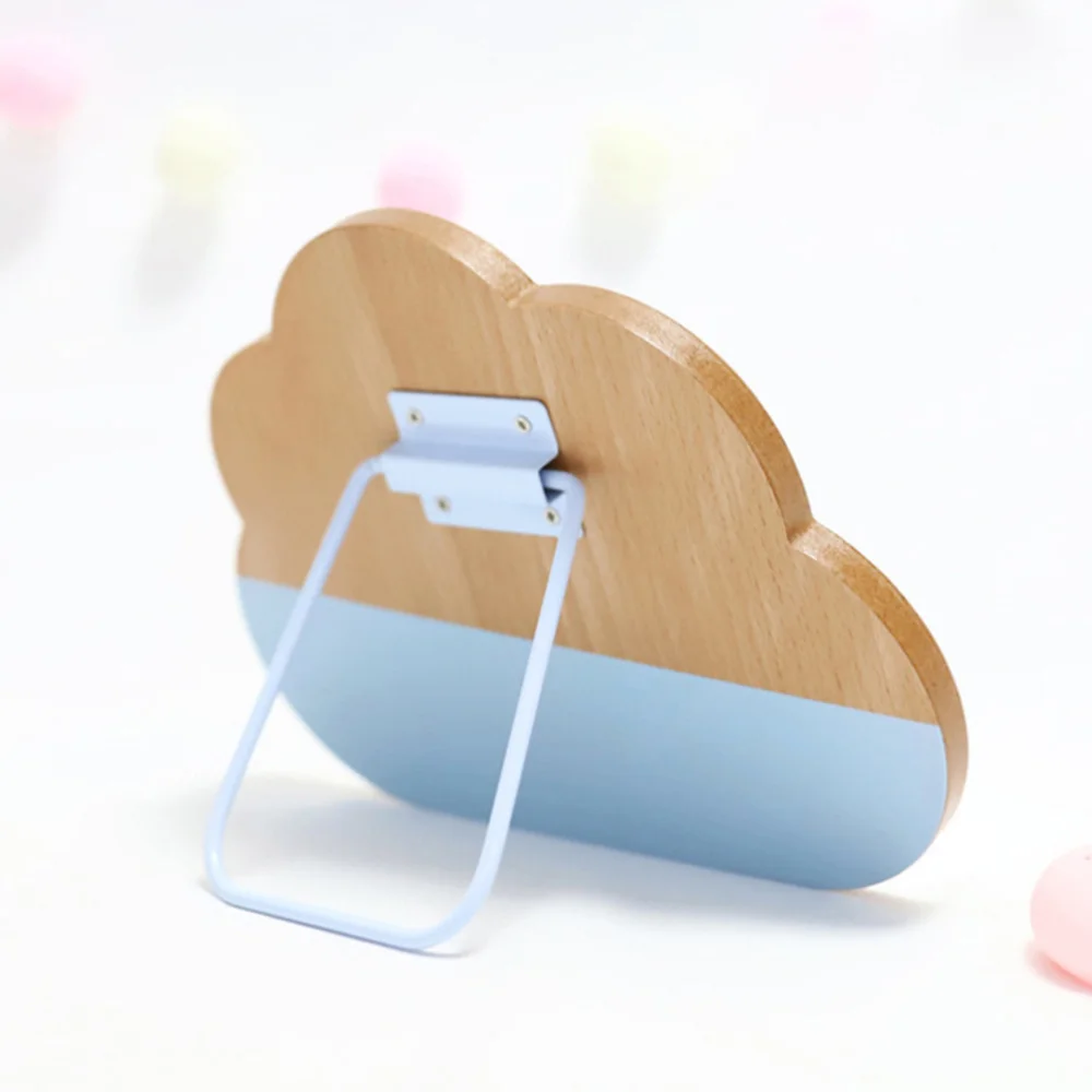 

1PC Cloud Shape Desktop Wood Mirror Wall-mounted Dual-purpose Mirror(Wood Color)