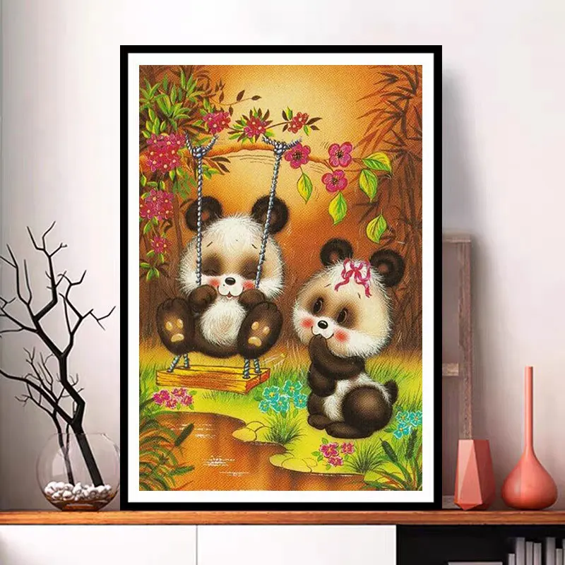 

Unisonju 5D Diamond Painting Panda on a swing Embroidery Full Square Or Round Diamond Embroidery Cross stitch Home Decorative