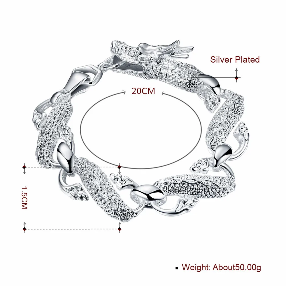 Большой белый дракон браслет-Мужской Белый Дракон Серебряный браслет-Китайский