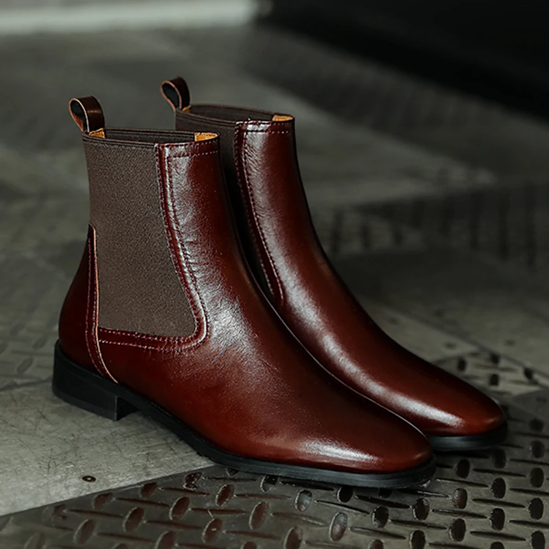 

Genuine Leather Ankle Boots for Women Flat with Square Toe Ladies Chelsea Boots Slip-on Spring/Autumn Women Short Boots Shoes