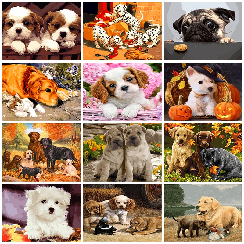 

GATYZTORY DIY Painting By Numbers Dog Animal HandPainted Oil Painting Adults Children Kill Time Unique Gift Wall Decor