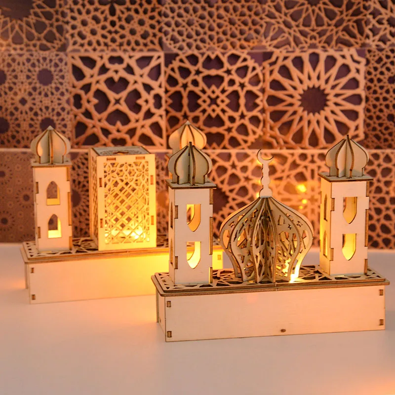 

Muslim Festival Wooden Lighthouse LED Lamp Night Light Kareem Ramadan Decorations Eid Mubarak Night Light Islamic Party Supplies