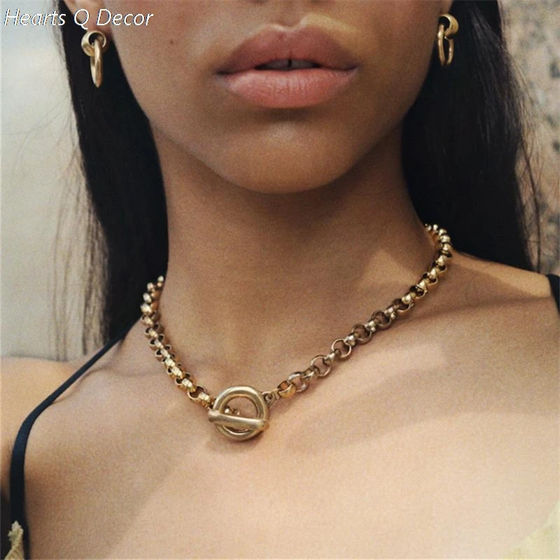 

Латунные ювелирные изделия Geo OT цепь эффектное ожерелье для женщин в стиле панк хип-хоп дизайнерское простое платье милое искусственное ожерелье OL