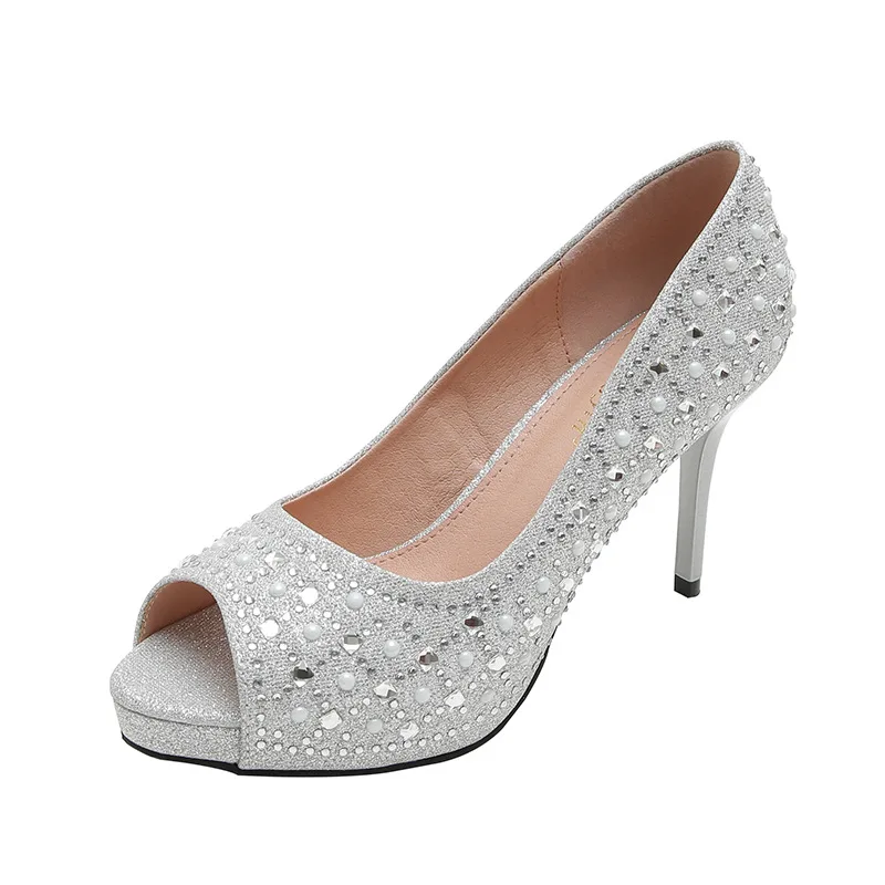 

Evening dress fish mouth high heels women's 10cm stiletto high heels banquet diamond women's shoes