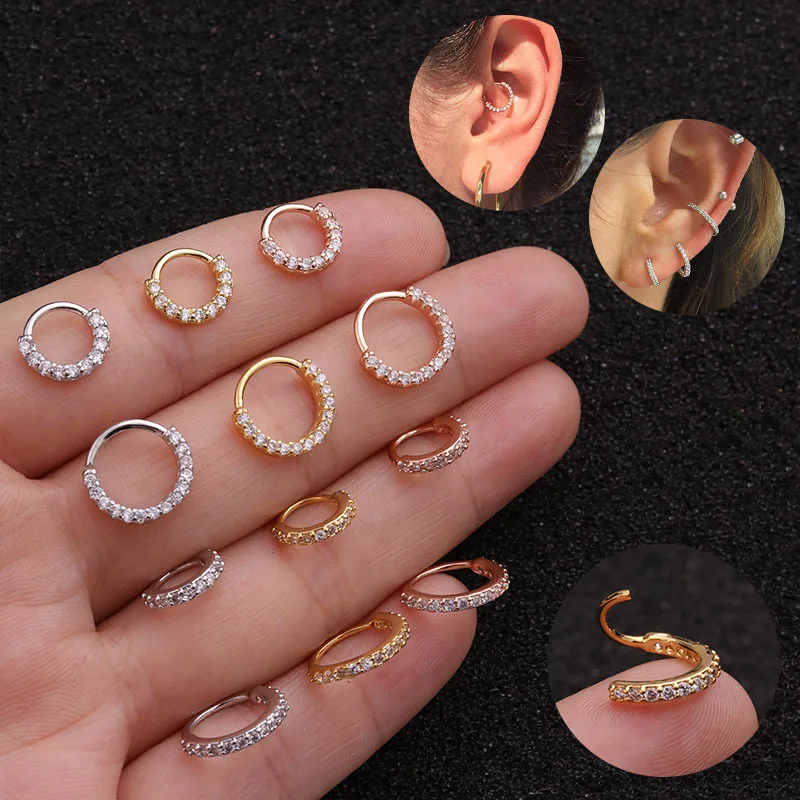 

1Pc 6mm/8mm/10mm Gold And Silver Color CZ Helix Cartilage Hoop Earring Tragus Daith Conch Rook Snug Ear Piercing Jewelr