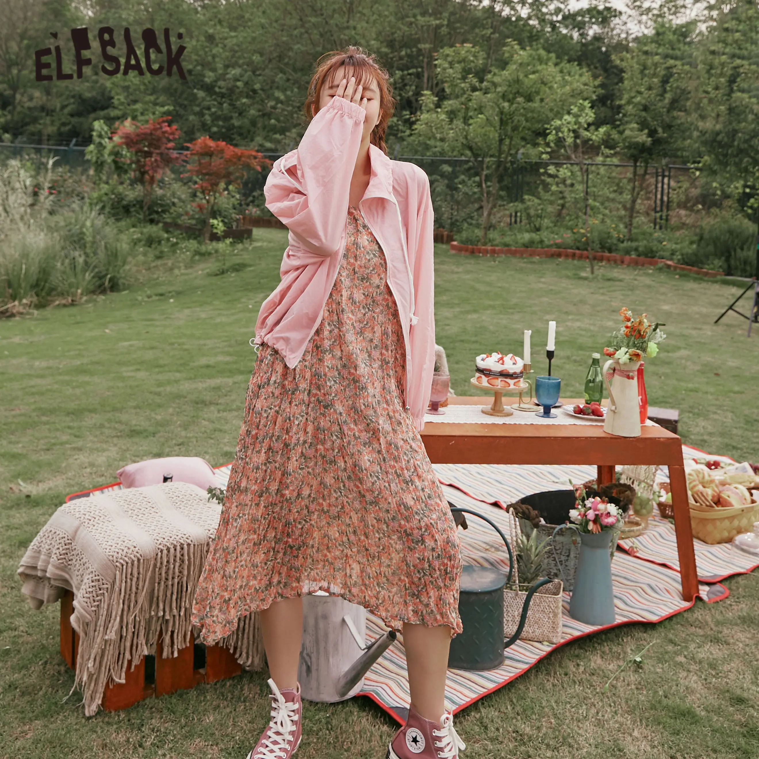 Elfsack картина маслом Disty Цветочный принт сладкий Повседневное миди платье Для