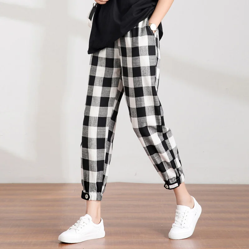 

Клетчатые брюки, женские свободные укороченные брюки, летние тонкие спортивные