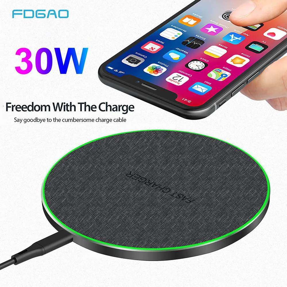 

FDGAO 30W Quick Qi Wireless Charger For iPhone 13 12 11 XR XS X 8 Plus Samsung S21 S20 S10 Note 20 QC 3.0 Type C Fast Charge Pad