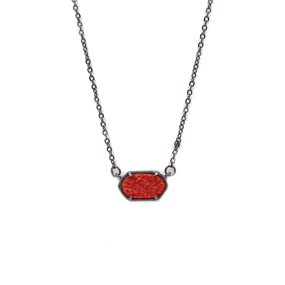 Black Red Necklace Маленький овальный Кулон Druzy, ожерелье, лучшее качество, черный цвет, блестящий кулон, ожерелье, женский подарок, модные ювелирные изделия - Окраска металла: Black Red Necklace