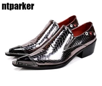 new desinger mens shoes luxury handmade genuine leather dress shoes men pointed metal tip patent leather businessparty shoes