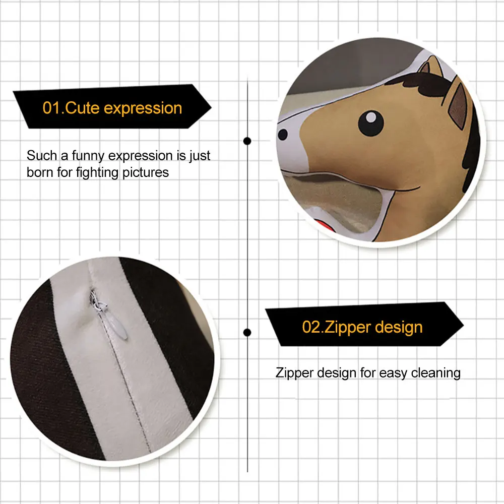

50cm Simulation Horse Stuffed Animals Plush Toy Soft Interesting Expression Horse Pillow Cartoon Birthday Gift for Kid
