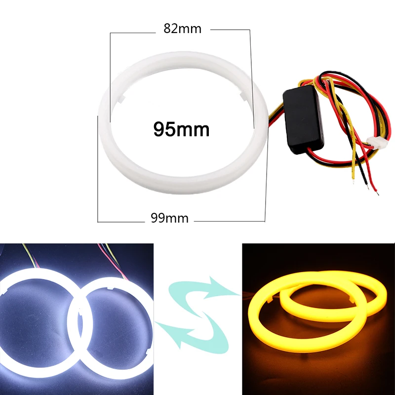 6X 12VDC молочно-белый и желтый 80 мм 25SMD 95 мм 30 SMD Ангельские глазки Led гало кольца авто DRL 60/70/80/90/95/100/110/120 мм - Цвет: 95mm White-Amber