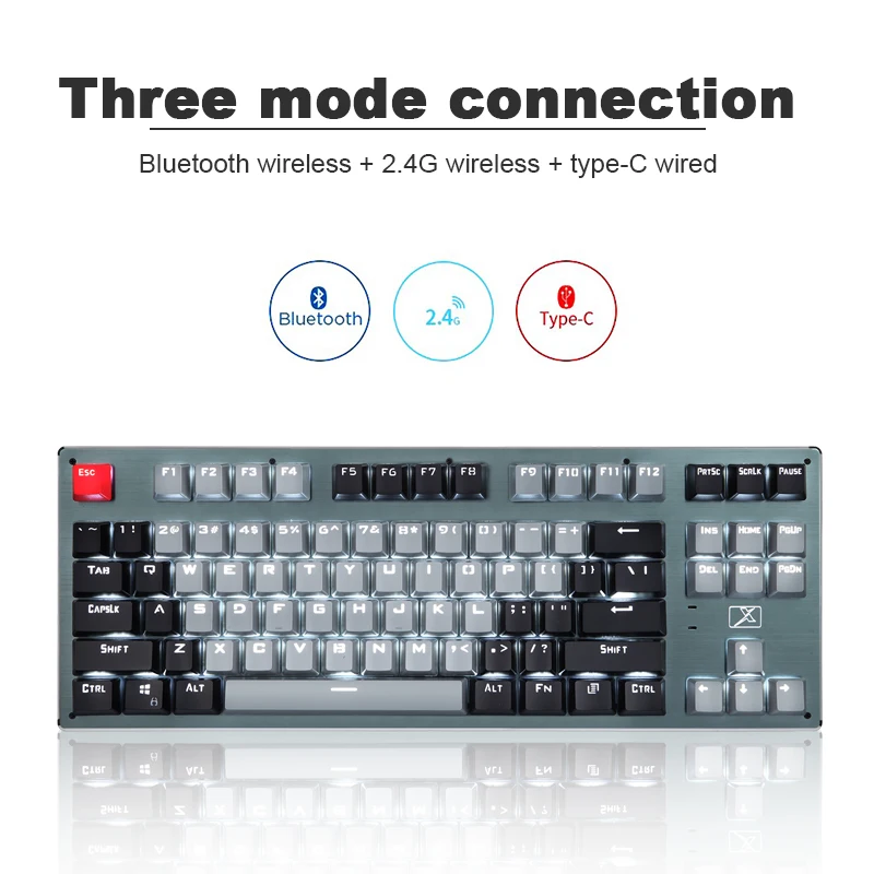 Механическая клавиатура с 87 клавишами bluetooth USB беспроводная тип c три режима