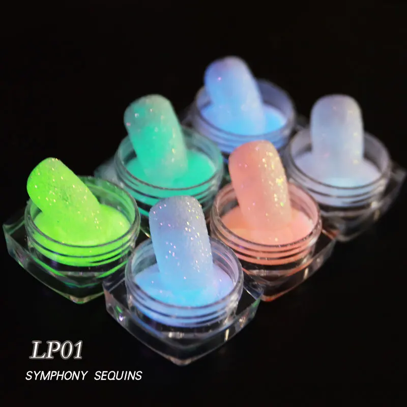 

6 Pcs Nail Glitter Powder Nail Art Luminous Pigment 3D Nails Sequins Silver Laser Shiny Paillette Flakes DIY Nail Art Decoration