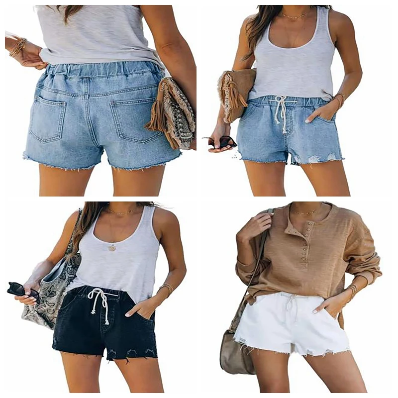 

2021 Summer Street Fashion Casual Elastic Lady Denim Shorts