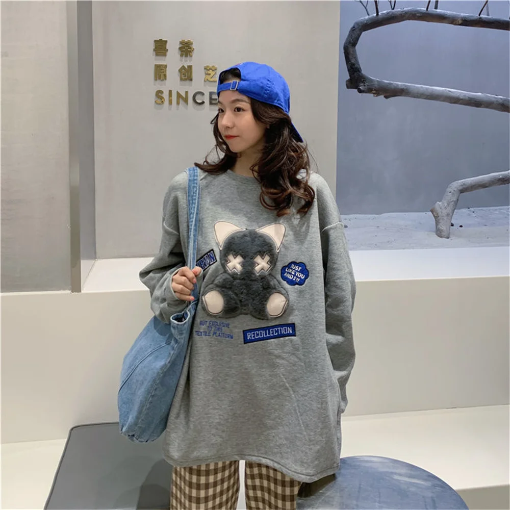 

Autumn Korean White Fashion Sweatshirt Women Gray White Cute Special Long Sleeve Y2k Chic Hooded Student Women Loose Hoodies