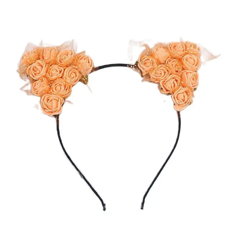 Girls Cat Ears Hair Bands Women EVA Rose Flowers with Muslin Cute Bunny Headband Anime Character Cosplay Children's Buckle |