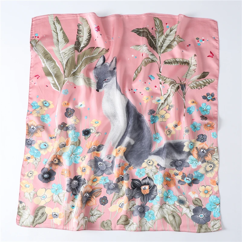 Роскошный брендовый хиджаб с принтом животных лисы Модный женский шелковый шарф