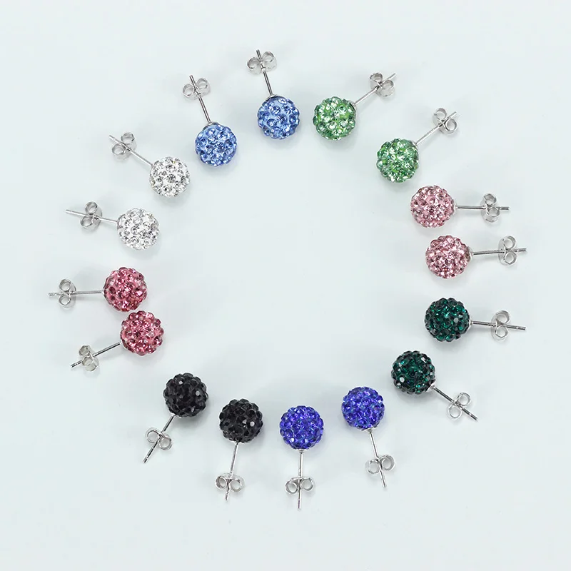 Модные 925 серебро Кристалл сережки-гвоздики для женщин 8 мм диаметр шара bijoux