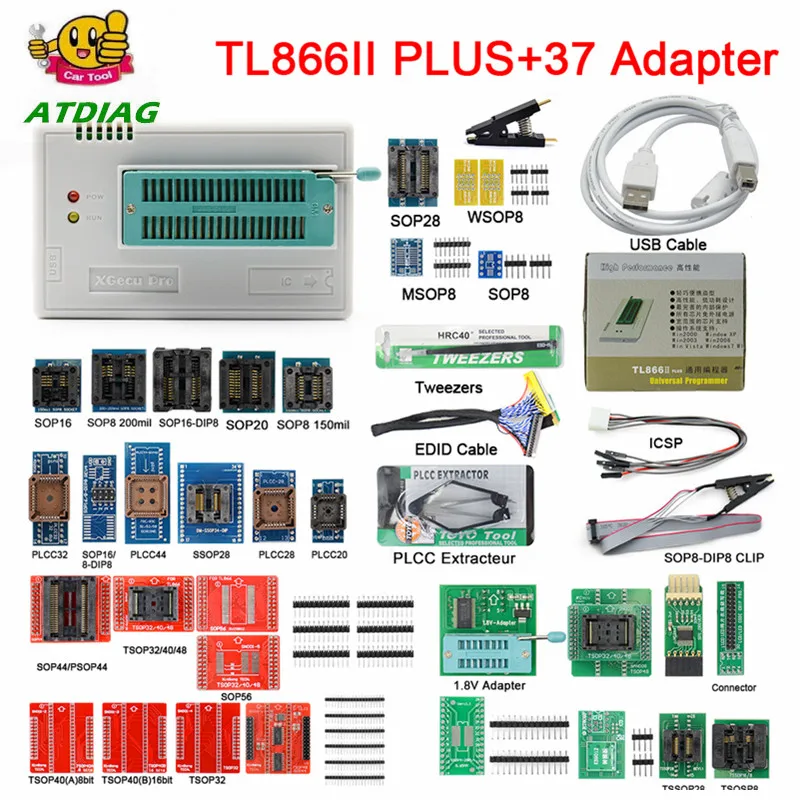 100% Оригинальный XGECU новейший V10.8 TL866II Plus универсальный программатор + 37 адаптеров