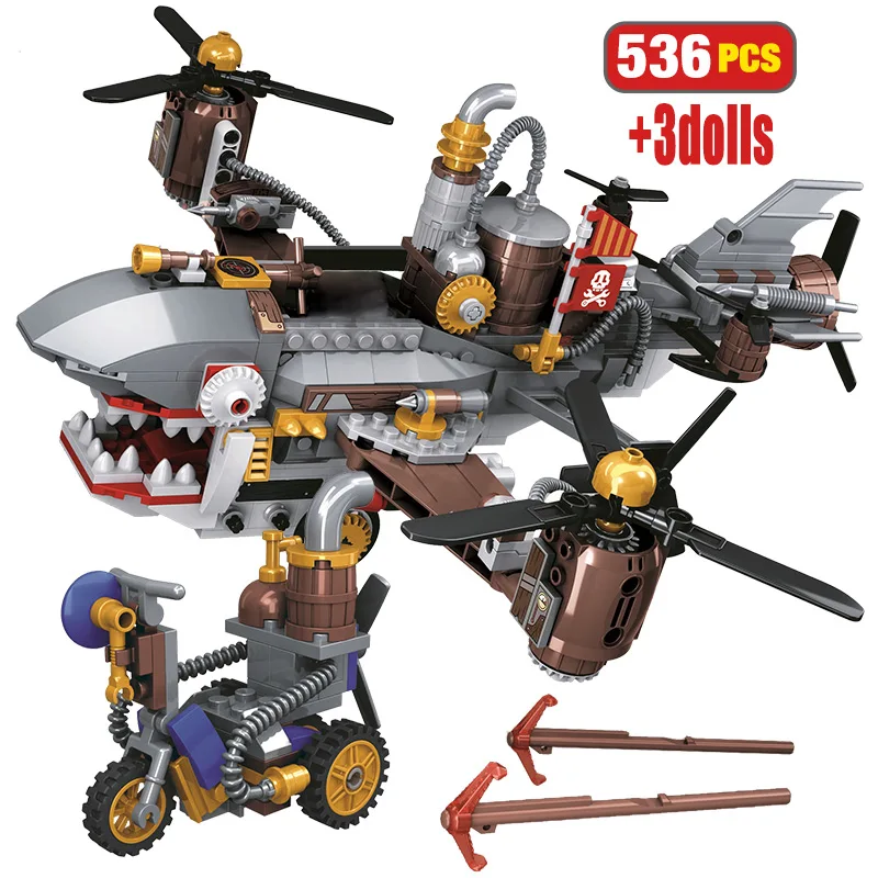 536 шт. город эпоха паровых машин Акула дирижабль строительные блоки в стиле