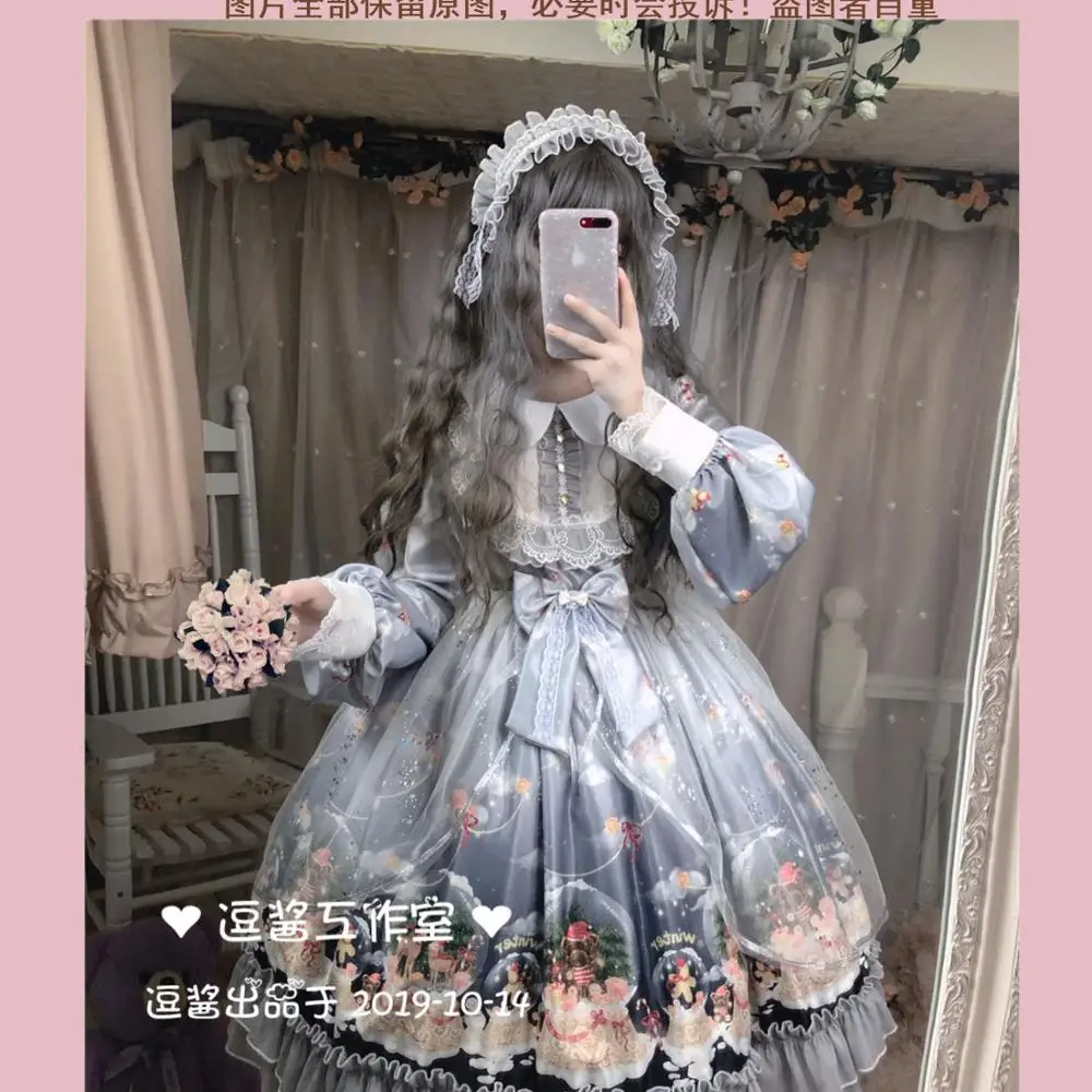 

kawaii girl gothic Vintage palace sweet lolita dress lace bowknot peter pan collar cute printing victorian dress lolita op loli