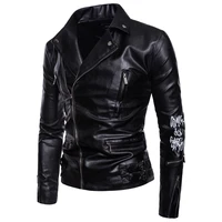 2021 new european size high quality mens printed zipper slim hip hop long sleeve mens leather jacket