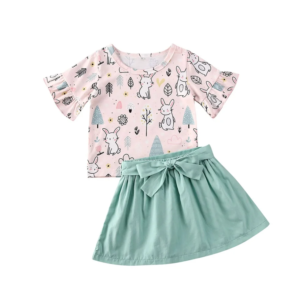 2020 г. Летняя футболка с оборками и пасхальным кроликом для маленьких девочек топ