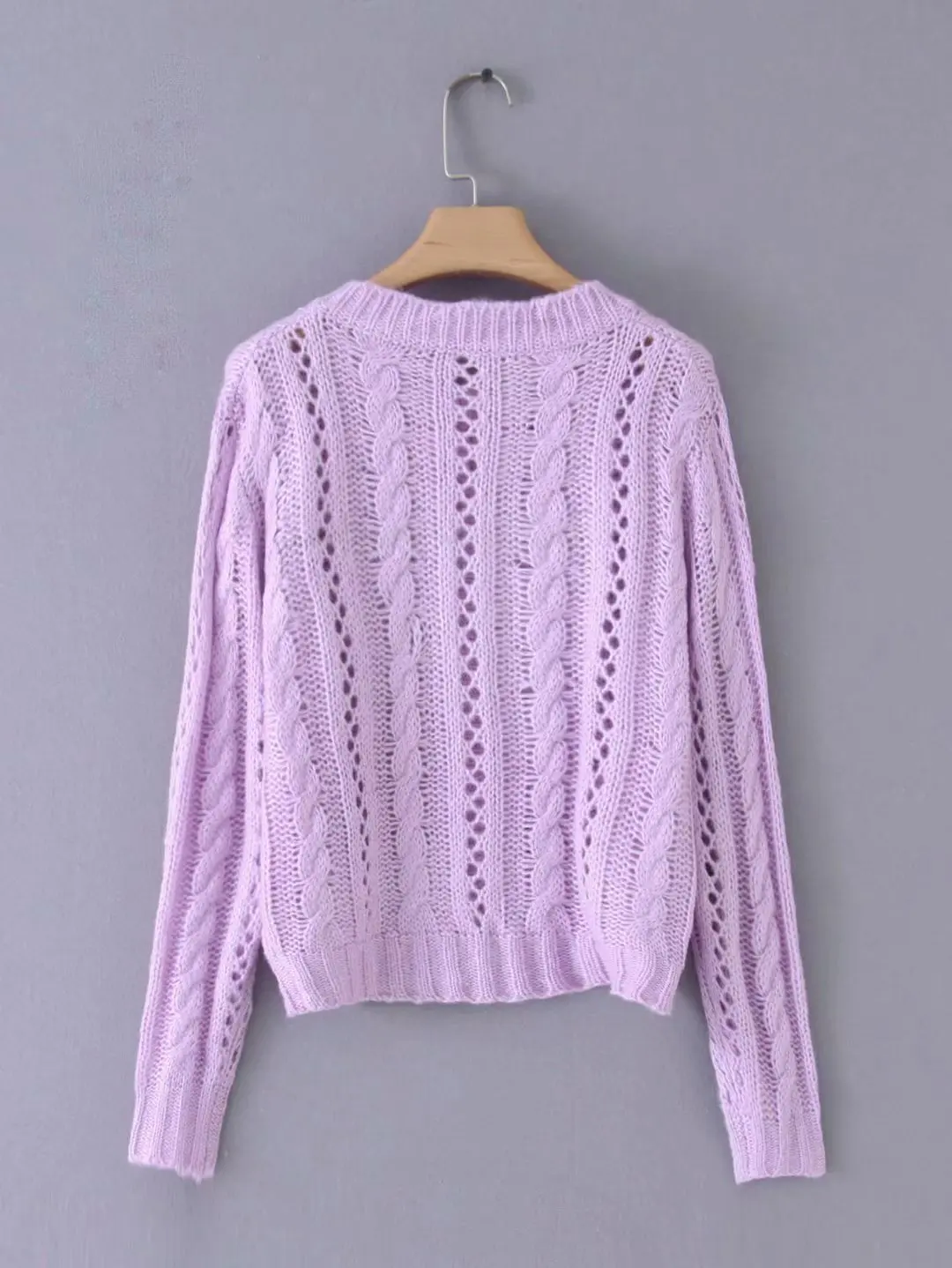 

Women Clothes 2019 Autumn New Thick Rod Needle Hollow Purple Mohair Twist Cardigan Women Sweater Women Casaco Feminino