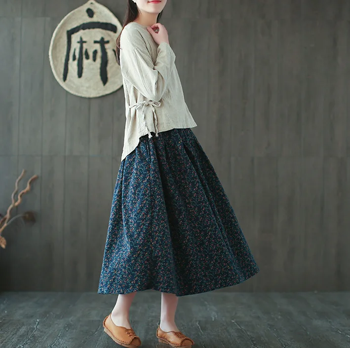 Женская винтажная юбка с цветочным принтом хлопковая трапециевидной формы