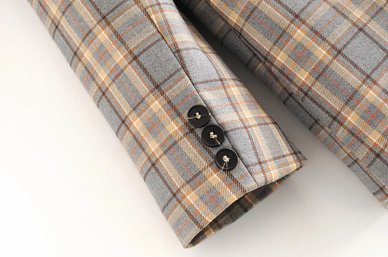 

Plaid women elegant blazer suits 2020 vintage ladies notched collar jackets casual female pockets blazers girls chic coats
