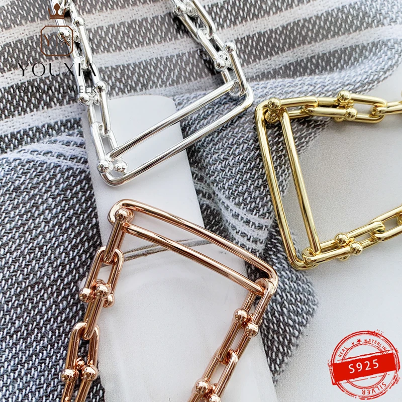 

TF S925 sterling silver U-shaped pin long accessories rose gold bracelet ladies couple bracelet luxury original lover with logo