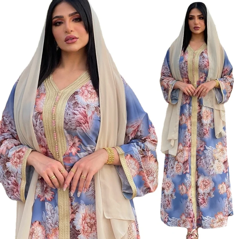 

Длинное платье Caftan Abaya Дубай, Турция, мусульманский хиджаб, платья Caftan с Африканским принтом для женщин, большие размеры, халат Boubou