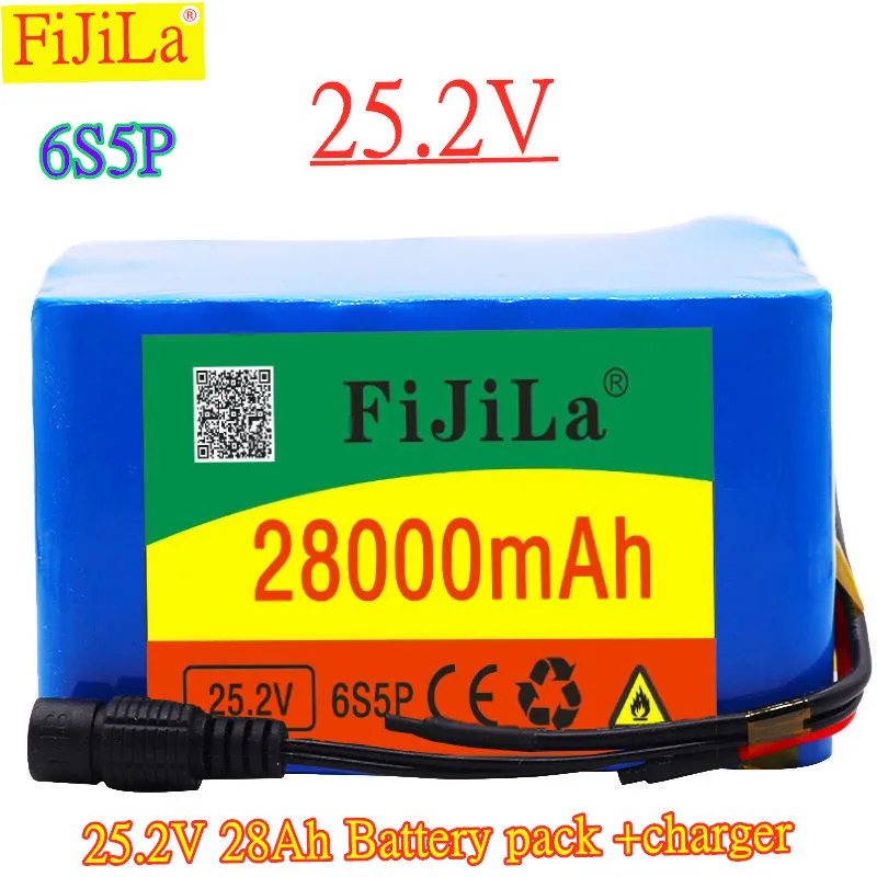 

6s5p High Capacity 24V 28Ah 18650 Battery Pack Lithium Ion 25.2V 28000mAh Bicycle Moped Power Tools Battery with BMS + charger