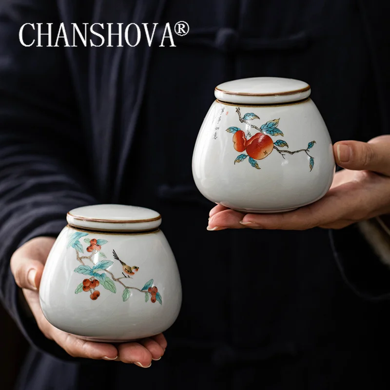 

CHANSHOVA Chinese style Crackle Glaze Ceramic Handmade Tea Caddy tea box Sealing Storage Container China Ru Kiln Porcelain H348