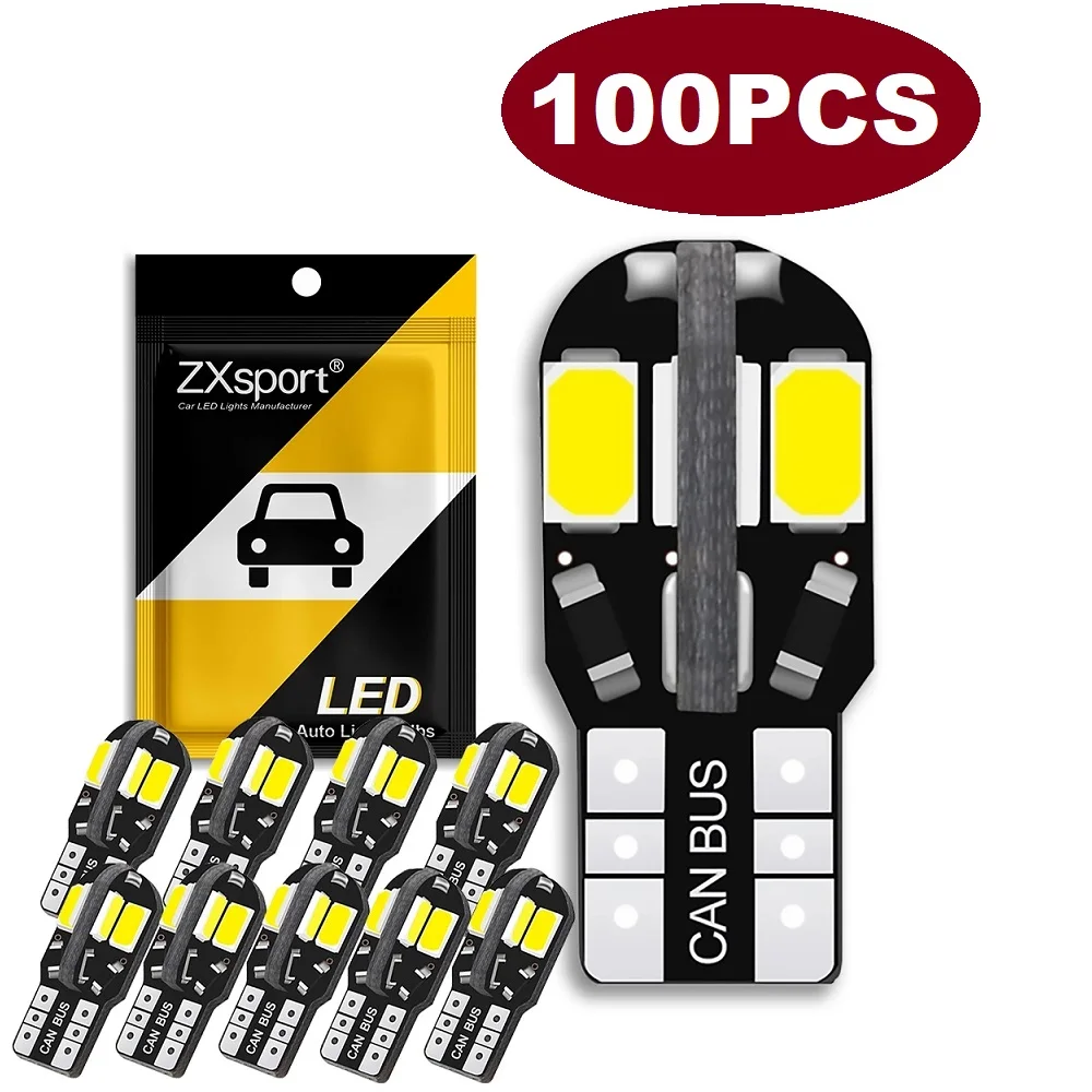 

100PCS W5W T10 LED Bulbs Canbus 5730 8SMD 12V 6000K 194 168 Car Interior Map Dome Lights Parking Light Auto Signal Lamp E46 A3 M