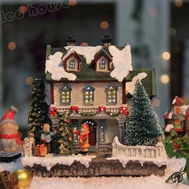 

Creative European-style resin Christmas LED lights, church house Christmas decorations, craft home furnishings