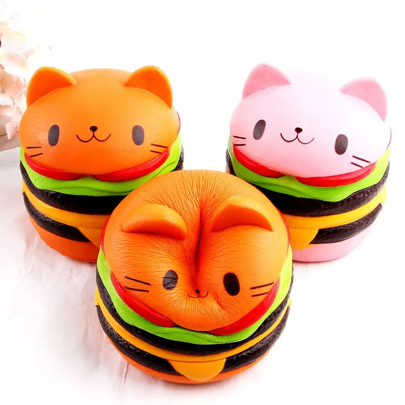 

High Quality Soft Slow Rising Cute Jumbo Kawaii Hamburger Hamburg Cat Kat Stress Fidget Squishy Toys With Scented
