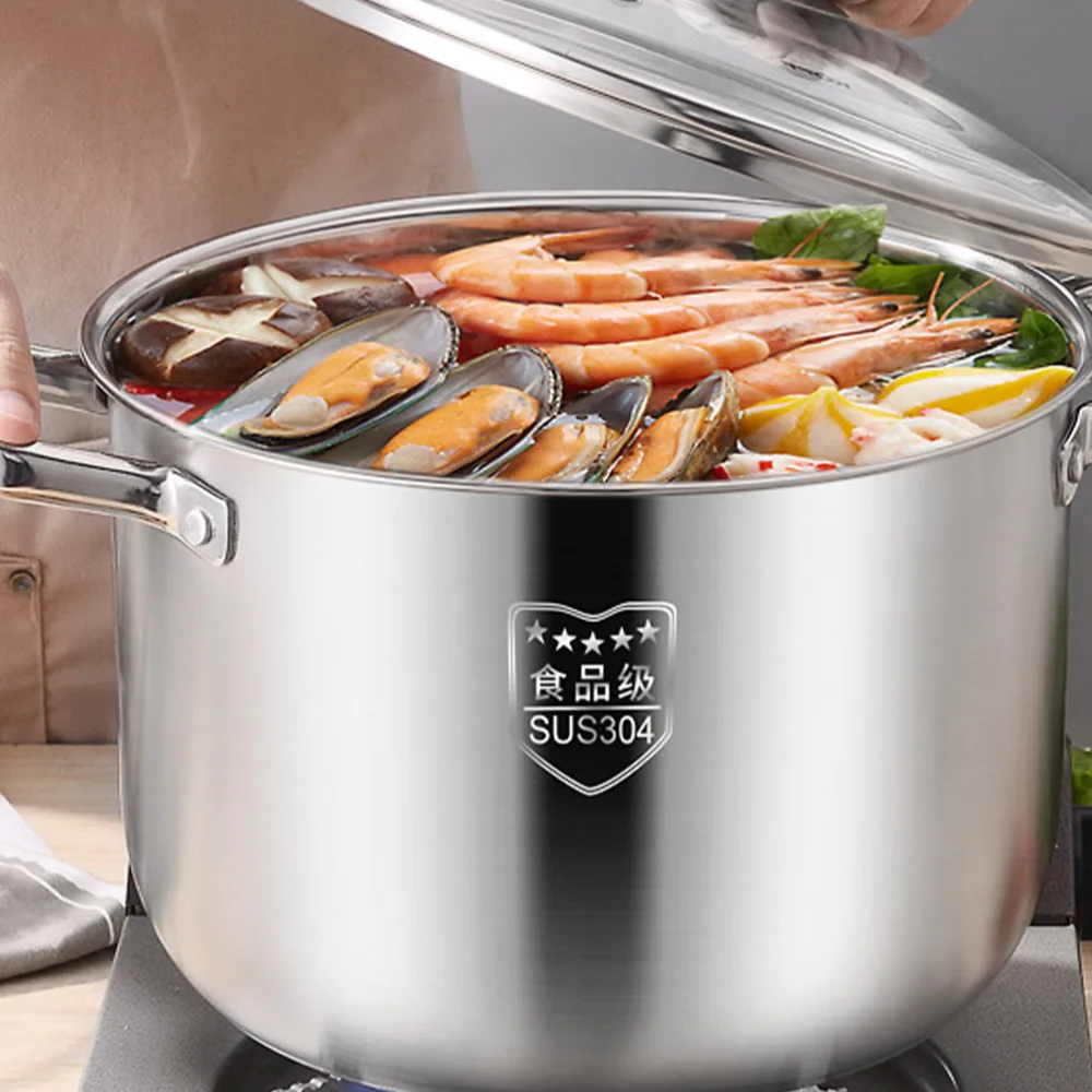 

Thick Stock Pot Stainless Steel Stockpot Multifunction Soup Pot Durable Steamed Pot Cookware Pot for Home Kitchen Cooking Restur