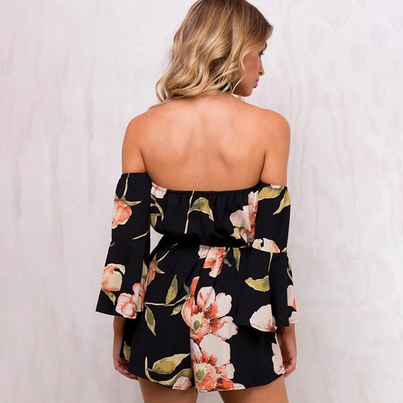 Women Rompers Flower Print Jumpsuit Summer Short Off Shoulder Overalls Jumpsuit Female Chest Wrapped Strapless Playsuit