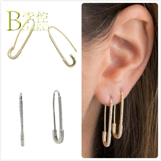 Большие женские серьги кольца в стиле панк с серебряным цирконием