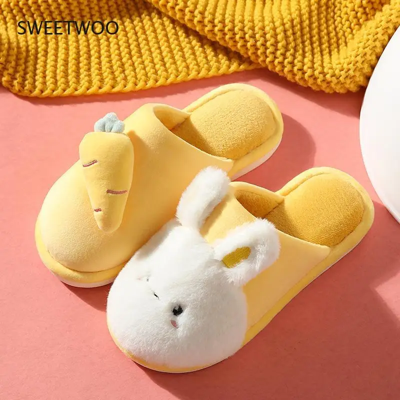 

Men Women Fur House Slippers Cotton Warm Shoes Cute Lovely Rabbit Cartoon Furry Indoor Bedroom Flip Flops Winter