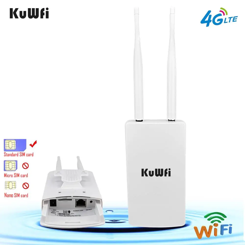 KuWFi Водонепроницаемый Открытый 4G CPE Маршрутизатор 150 Мбит / с CAT4 LTE Маршрутизаторы 3G / 4G SIM-карта WiFi-маршрутизатор для IP-камеры / вне зоны покрытия WiFi