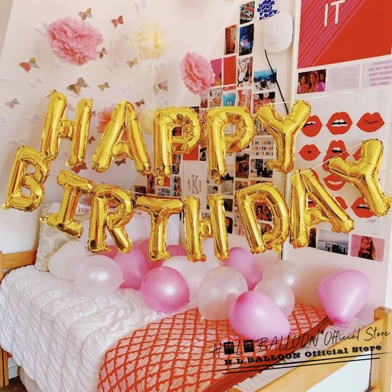 День Рождения Воздушные Шары Розовое Золото С Днем Фольга Воздушный Шар Набор